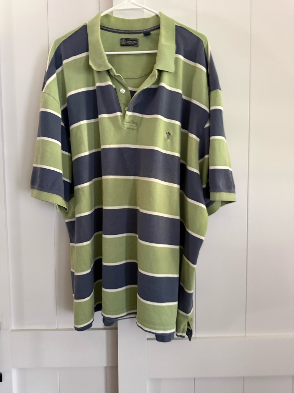 Arrow Men's Polo in Light Green, Navy & White Stripes